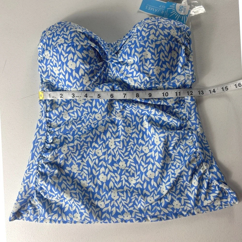 Draper James Summer Picnic Twist Bandeaukini Floral Tankini Top Blue Size M NEW - Picture 4 of 9